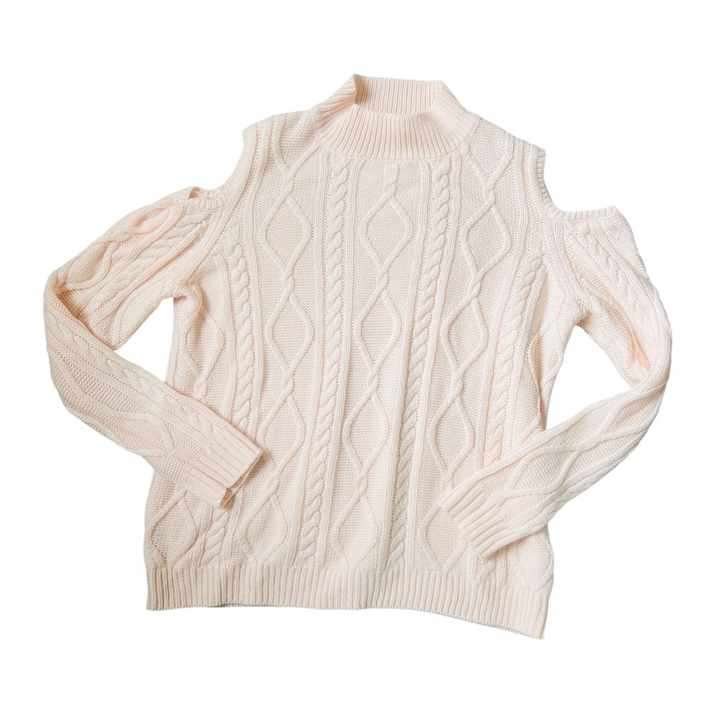 Cloud Chaser Open Shoulder Pink Cableknit Sweater | XL
